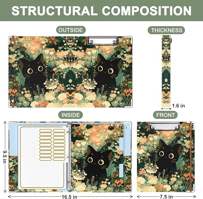 Rouidr Mini 3 Ring Binder with clipboard, 1 inch Round Binder Organizer, 8.5"x5.5" Cute Binder with 5 Dividers Tabs & Clear Sleeves, School Supplies, Office Supplies