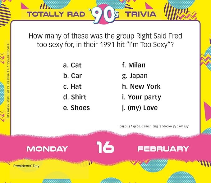 Totally Rad 90s Trivia 2026 Daily Desk Calendar: Boxed Page-a-Day Throwback Quiz Calendar with Day-to-Day Pop Culture, Games & Iconic 90s Moments