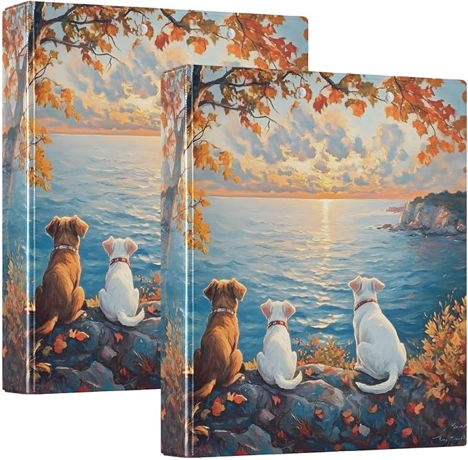 3 Ring Binder Funny Three Dogs Sunset 1.5 inch Binders Three Ring Binders with Clipboard Fit 8.5'' x 11'' Paper 3 Interior PVC Clear Pockets for Office Supplies