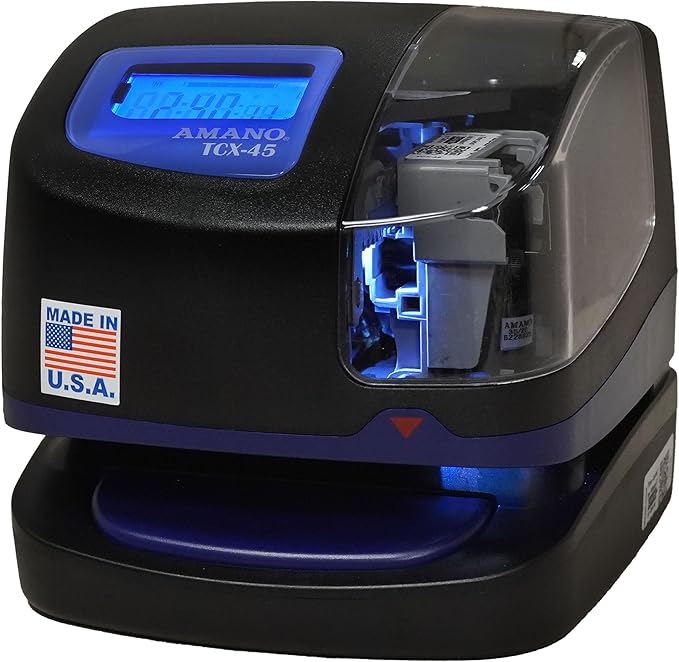 Amano TCX-45 Atomic Employee Clock with WWVB Synchronization, Automatically Corrects Drift Within 15 Minutes, Date Stamp Machine for Small Business, Made in USA
