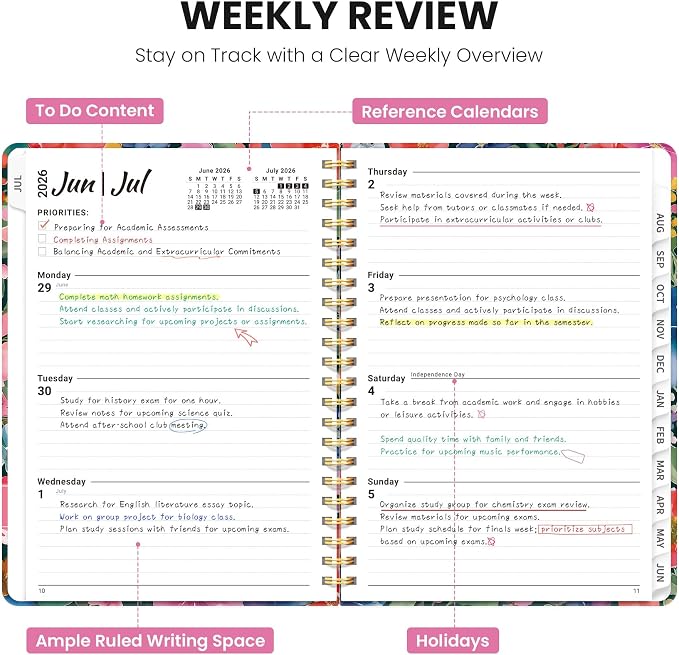 Planner 2026-2027, Academic Year Monthly & Weekly Planner Caledndar, July 2026 - June 2027, Hardcover Large Planning Agenda Book with Tabs for School Office Supplies, 8.5" x 11" - Petal Harmony