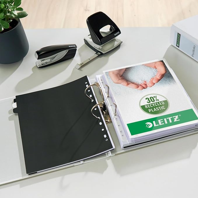 Leitz Plastic Lever Arch File, 90 Percent Recycled Card, 30 Percent Pre-Consumer Recycled Plastic, with Thumbhole and Rado Rings, 80mm Spine 600 Sheet Capacity, Green, 10101055