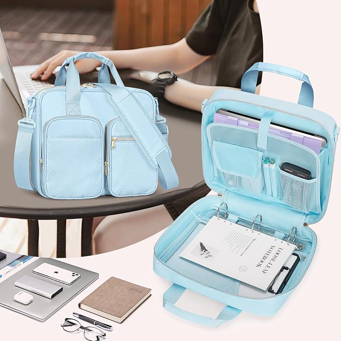 3 Ring Zipper Binder, 2 Inch Ring Binder Organizer Bag with Strap | Binder Bag Fits 13" Laptop & 500 Sheets, Detachable Shoulder Strap, Large Capacity Zip Up Portfolio Folder Bag for Office