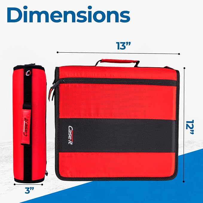 Case-it Zipper Binder | 2-Inch O-Rings | 350-Sheet | D-251 Fire Engine Red | Classic, Multiple Storage Pockets, Shoulder Strap, School & Office Organizer, 6-Pack