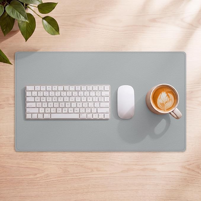 AFIING Cork Desk Mat, 35.4" x 17", Light Grey,Desk pad Protector | Dual-Sided Cork & PU Leather, Large Mouse Pad, Non-Slip & Waterproof