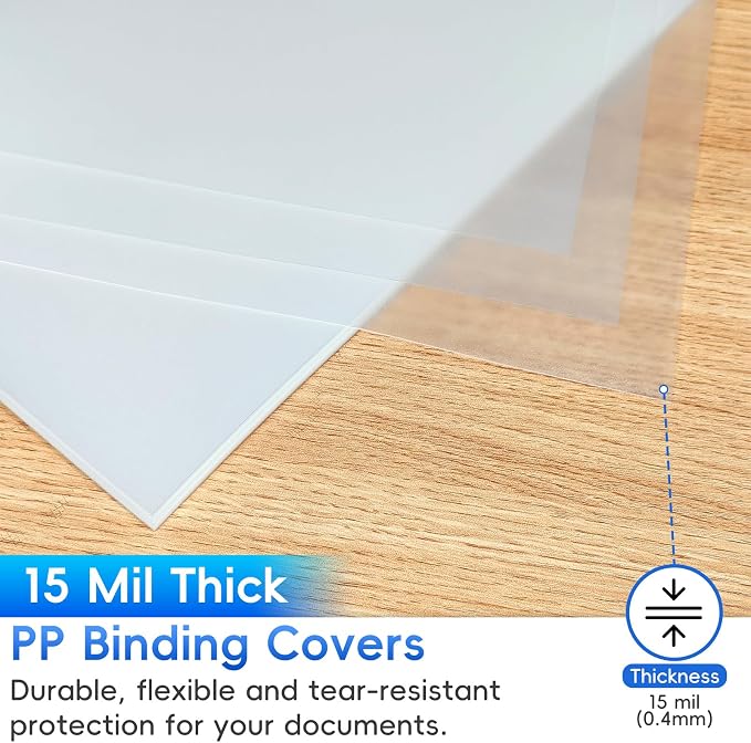 Rayson PP Frosted Binding Covers, 15 Mil, Letter Size, Unpunched, 50 Pack | Made from PP polypropylene with a frosted matte finish; flexible, durable covers help protect Letter-size documents.