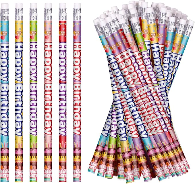 Happy Birthday Pencils Colorful Birthday Pencil for Students Birthday Pencil for Teacher Classroom Birthday Party Supplies, 6 Style, (48)