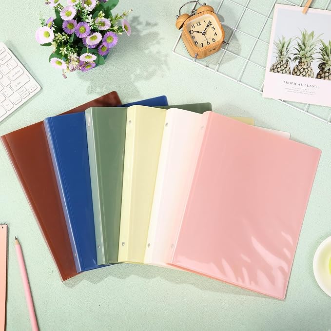 Fulmoon 6 Pack 0.5 Inch Plastic 3 Ring Binders with Pockets, Morandi Colors | Flexible Covers with Round Rings and Front Pockets for Organizing Papers at School, Office, Meetings and Presentations