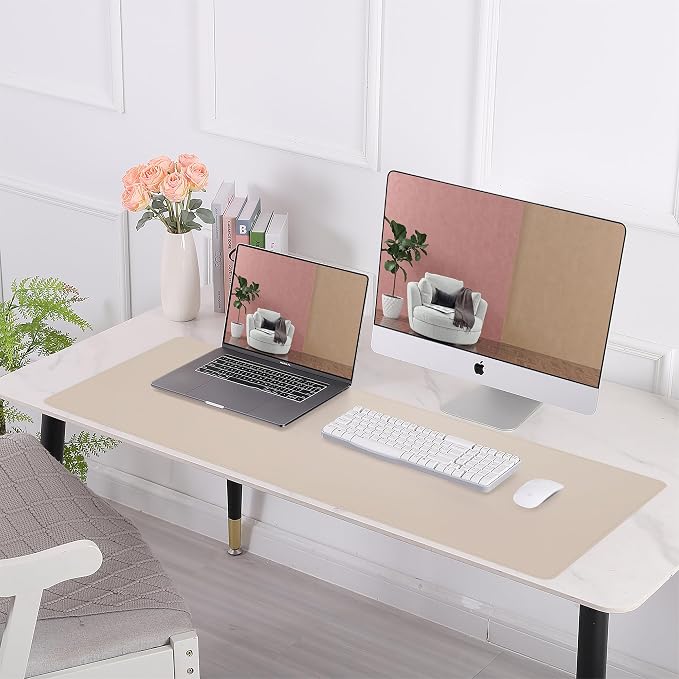 AFIING Desk Mat, Beige, 23.6" x 13.8", Desk Pad Protector | Dual-Sided Cork & PU Leather, Waterproof, Non-Slip for Mouse, Writing, Home Office, Study & Laptop