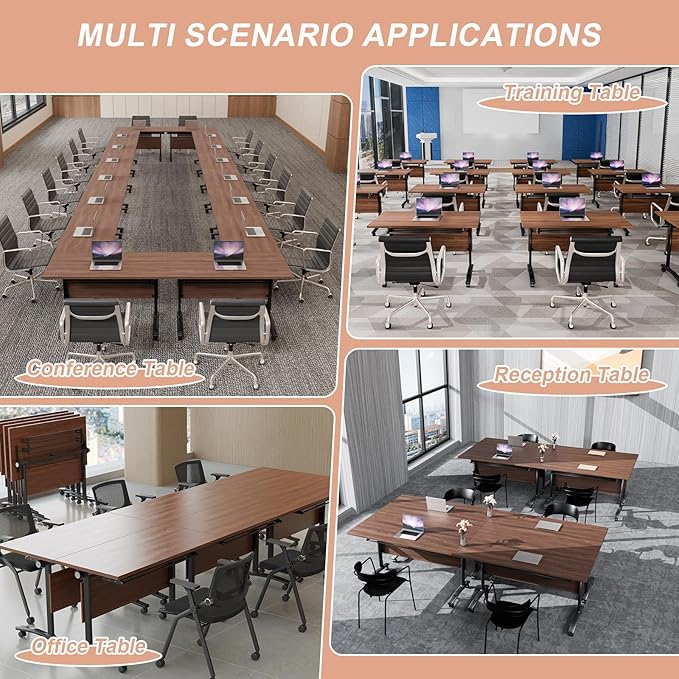 Conference Table Flip Top Mobile Conference Room Tables,Folding Conference Table with Wheels,Large Meeting Training Seminar Table Saving Space for Office Classroom(2D,70.8'')