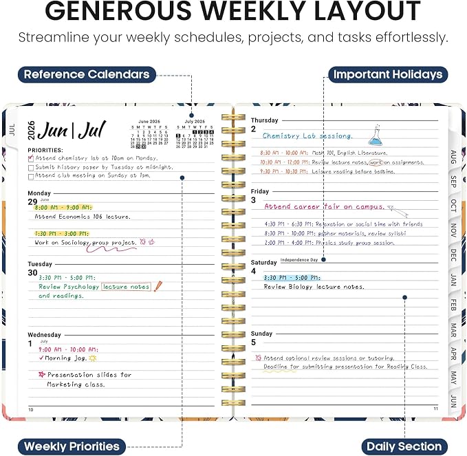 Academic Planner 2026-2027, Jul 2026-Jun 2027 Monthly & Weekly Planner