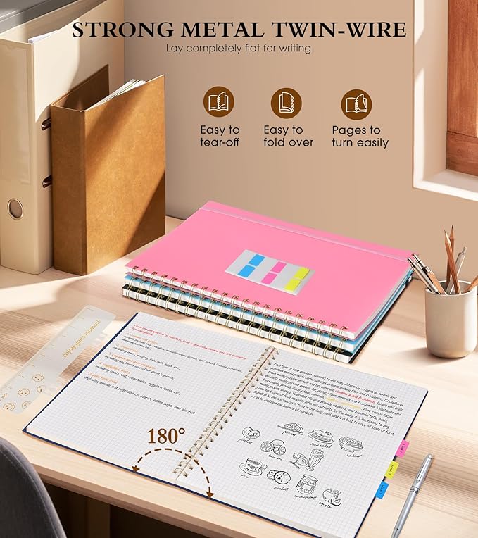 Graph Paper Notebook, Spiral Notebook Journal 8.5” x 11”, A4 Large Grid Notebooks for Women Men, 100 GSM Graph Paper, Plastic Hardcover Spiral Graphing Journals for Work School Engineering, Navy