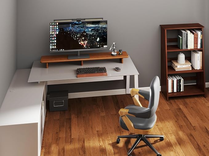 Solid Wood Dual Monitor Stand Riser Walnut Monitor Riser for Desk Wooden Desk Shelf Ergonomic Monitor Stand for Home Office