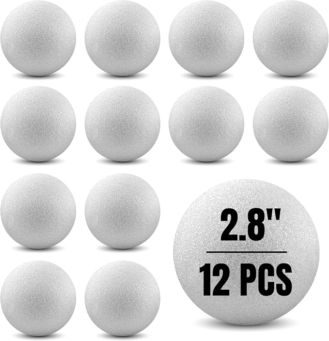 Hygloss Round Foam Balls for Crafts - 2.8-Inch White Craft Foam (XPS) for Arts Small Foam Balls for School Projects and DIY Crafts - Round Balls - 12 Pack of Foam Craft Spheres