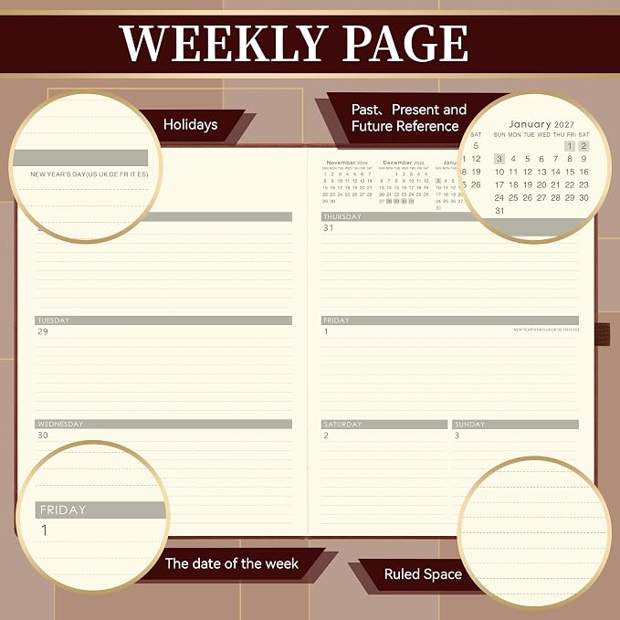 Vondafe 2027 Planner Weekly and Monthly, Jan. 2027 - Dec. 2027, 9" x 11"