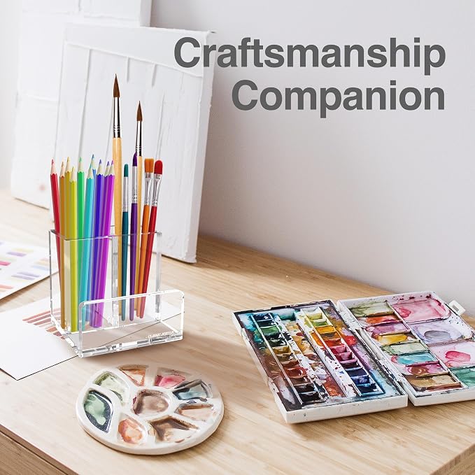 Pen Organizer for Desk-A Modern Desk Accessory w/a Removable Divider is Great as a Pen & Makeup Brush Holder-This Chic Acrylic Storage Stand Makes a Great Gift for Home/Work Space