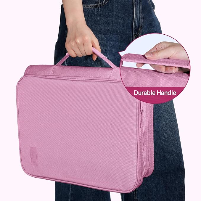 SUNEE Zippered Binder Bag with Handle, 2-Inch 3-Ring O-Ring, 500-Sheet Capacity, Includes Zip Pocket, 5-Tab Expanding File Folder, Multi-Pocket Organizer Binder for Middle School, Grape Purple