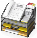 4 Tier Mesh Desk Organizer with Pen Holder and Handle Letter Tray | Metal desktop document shelf and paper sorter. Premium mesh workspace storage for office, home, and classroom