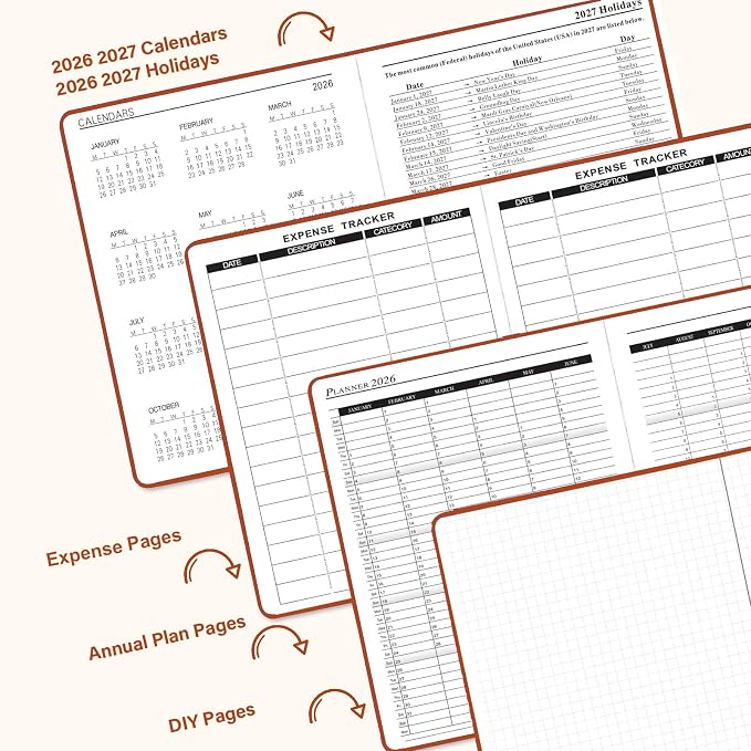 Benkaim Academic Daily Planner 2026-2027 One Page A Day (8.5"x5.8"), Calendar Book with Hourly Schedule, Appointment Book July 2026 to June 2027 Hard Cover (Brown)