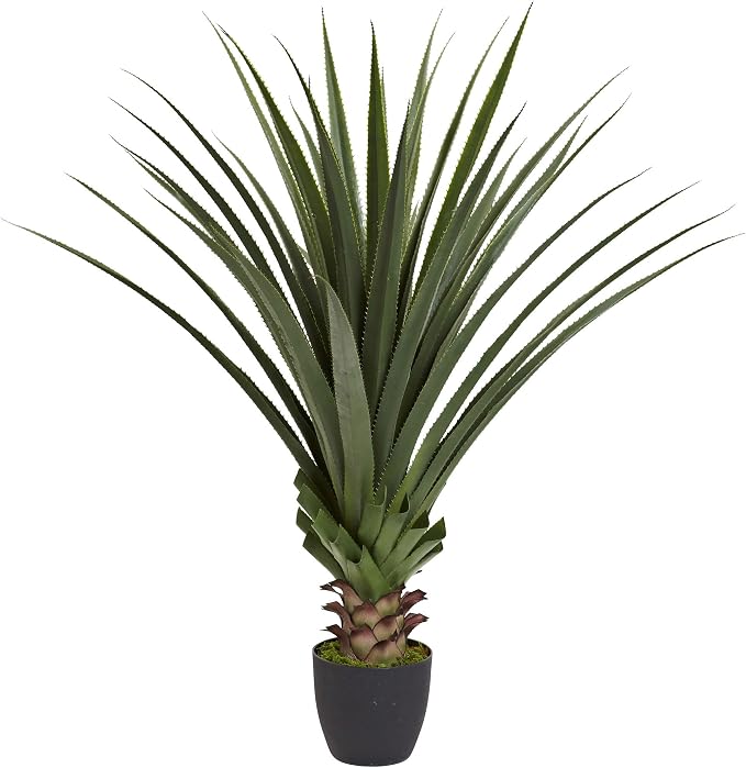 Nearly Natural 4 ft Artificial Spiked Agave Plant with Nursery Pot | Faux Succulent Greenery, Lifelike Spiky Leaves, Desert Inspired Indoor Decor