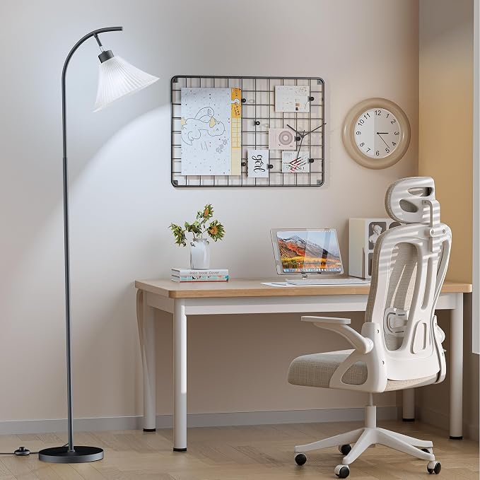 Glass Floor Lamp, Dimmable Black Standing Lamp with Remote Control & 3 Color Temperatures, Modern Arc Floor Lamps for Living Room Bedroom Office Corner, 9W LED Bulb Included