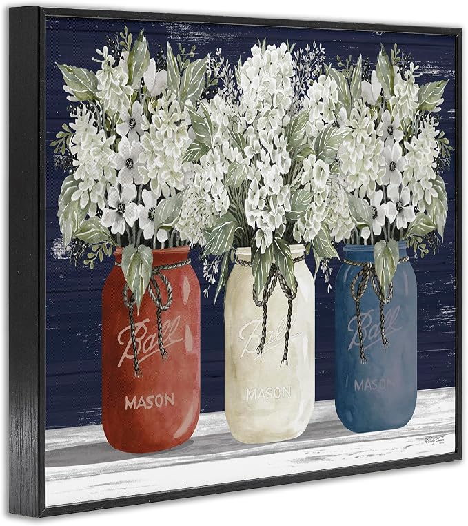 Americana Floral Bouquet Still Life, 16 x 20 Inch Framed Giclée Print | Stupell Industries · By Cindy Jacobs · Ready to hang once unboxed · Fits farmhouse or country charm decor · Made in USA