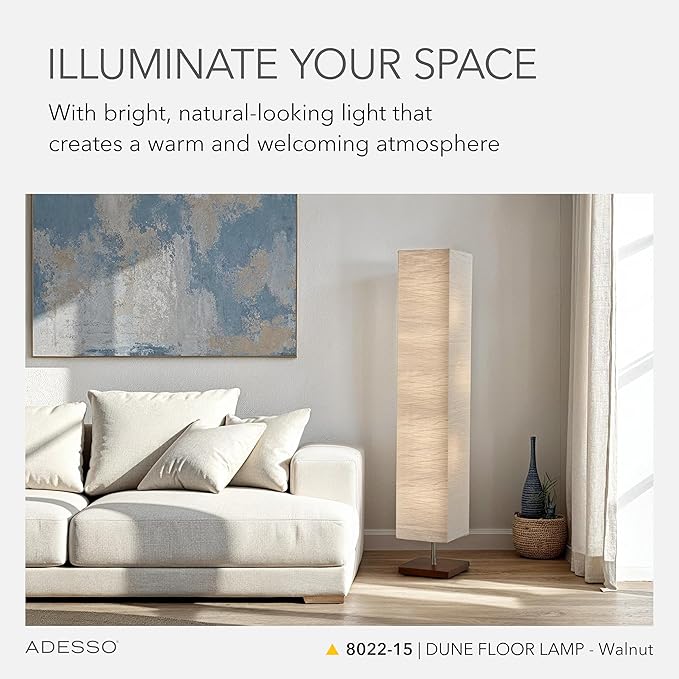 Adesso 3-Light Floor Lamp, Natural Wood & White, Adjustable Brightness, 58”