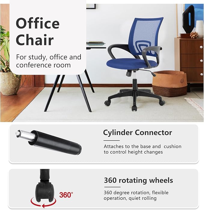 BestOffice Ergonomic Office Chair | Mid-Back Swivel Desk Chair | Dark Blue | with Lumbar Support, Adjustable Height & Breathable Backrest | Sponge Seat & Rolling Wheels | for Home, Office | Pack of 1