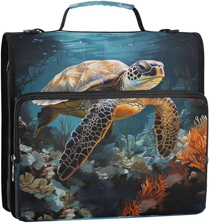 Sea Turtle Binder Bag 3 Ring Zipper with Handle Shoulder Strap | for School Work Office Organizer Storage Case