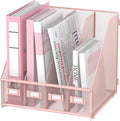 4-Compartment Magazine File Holder and File Organizer for Desk, Pink | Metal Magazine Holder and Magazine File Holder, 4-Compartment File Organizer for Binders Folders Magazines and Paper