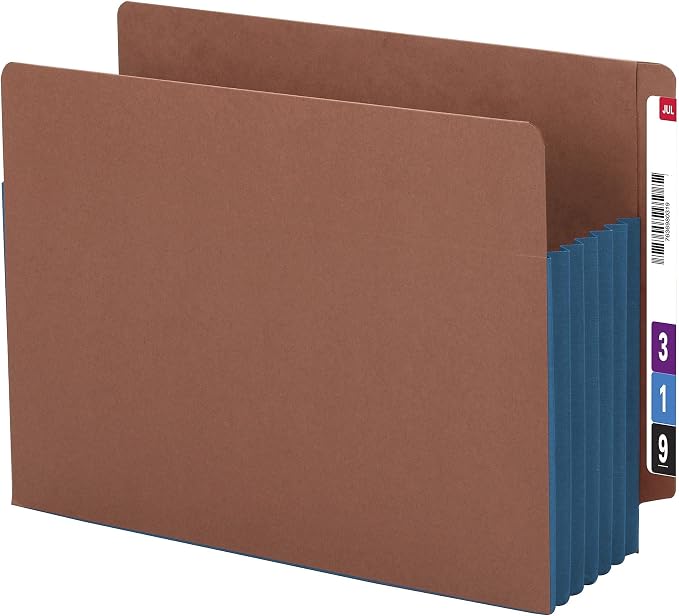 Smead End Tab File Pocket, Reinforced Straight-Cut Tab, 5-1/4" Expansion, Extra Wide Letter Size, Redrope with Blue Gusset, 10 per Box (73689)