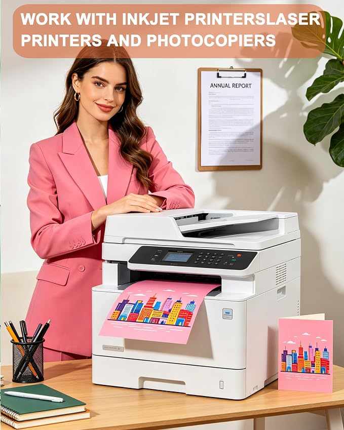 Veritas Pink Colored Cardstock, 8.5" x 11" Colored Copy paper, 110LB/199GSM Printer Paper, 100 Sheets, Colored Multi-Purpose Pink Paper, Made in USA