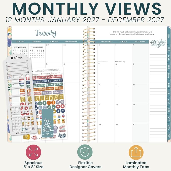 bloom daily planners 2027 Planner (January - December 2027) - Weekly & Monthly Softcover Planner for Women - Calendar Year Inspirational Agenda Book with Stickers - 5.5" x 8.25" - Morning Song