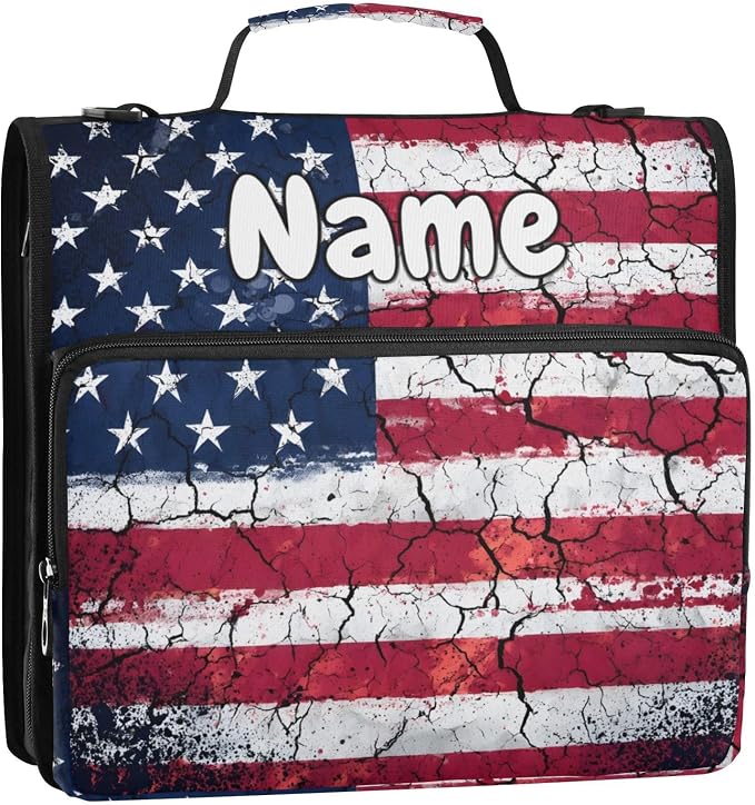 Custom Retro American Flag 3 Ring Binder Bag 1.5 inch Personalized Name Binder Organizer 500 Sheet Documents Storage for School Office