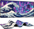 XXL Gaming Mouse Pad 31.5x15.7 Inch,Cyberpunk Neon Japanese Wave Desk Mat | Cyberpunk Japanese Wave Art Extended Mousepad with Water-Resistant Non-Slip Rubber Base,Large Desk Pad for Gaming,Office