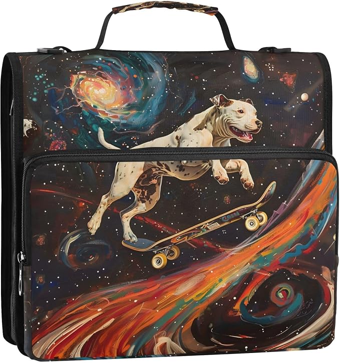 3 Ring Zipper Binder with Shoulder Strap Pit Bull Dog Stars Comets Nebula 2 Inch Zippered Binder Bag 500 Sheet Capacity Multi Pockets for School Supplies
