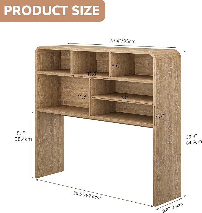 5-Tier Desk Shelf, 37.4''W Desktop Bookshelf for Computer Monitor | Desktop Organizer Shelf Storage Rack with 6 Cubbies, 5-Level Desk Hutch Display Rack for Home, Office, Dorm, Vanity, Natural