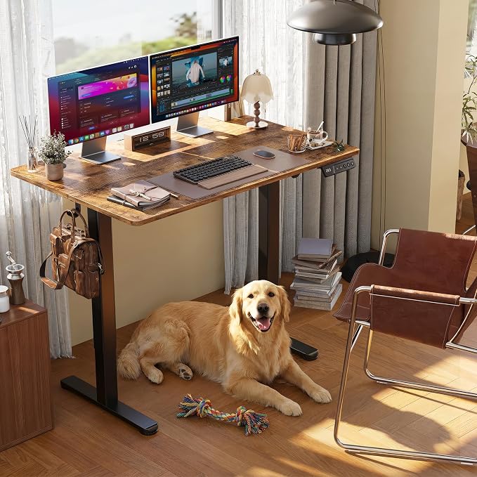Claiks Electric Height Adjustable Standing Desk, 32x19 Inch, Rustic Brown | Smooth Height Adjustment, 3 Memory Presets, Cable management hub & hook, Stable Steel Frame, 156 lbs Capacity, Easy Assembly