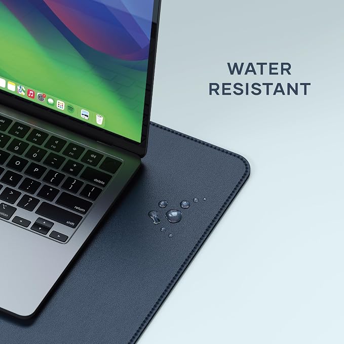 Satechi Vegan-Leather Desk Mat, Scratch and Water Resistant, Blue | Large Mouse Pad, Ergonomic, Easy to Clean, 26.8 x 12.4 x 0.1 inches, for Office and Home