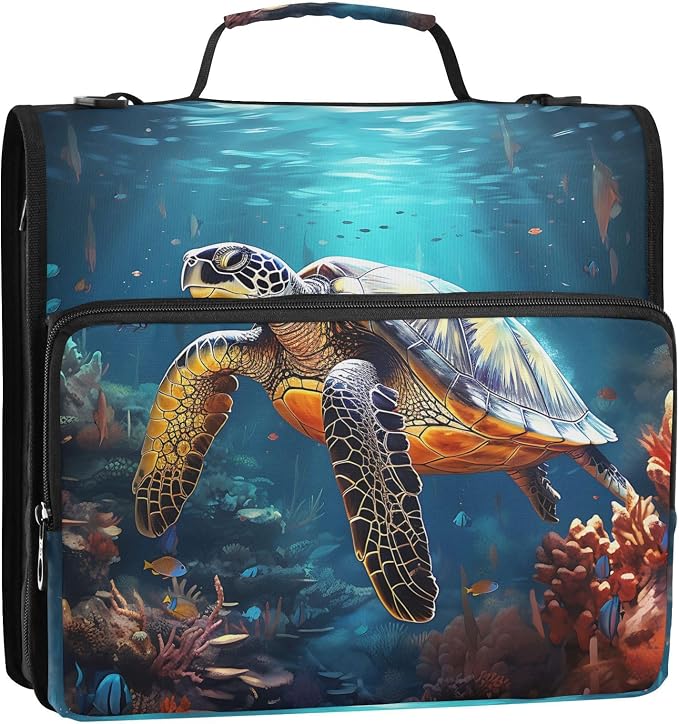 Personalized Sea Turtle 3 D-Ring Binder Bag Zipper Organizer | Multi-Pocket with Handle and Detachable Shoulder Strap Holds 500 Sheets for School Office Supplies