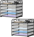 Paper Organizer Letter Tray with Handle Mesh 5 Trays-Black 2 Pack | Desk File Organizer Paper Sorter Desk Organizer for Office, Home or School
