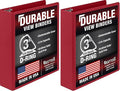 Samsill Durable 3 inch 3 Ring Binder, D Ring Binder, 100% Recycled Chipboard, Red (Pack of 2)