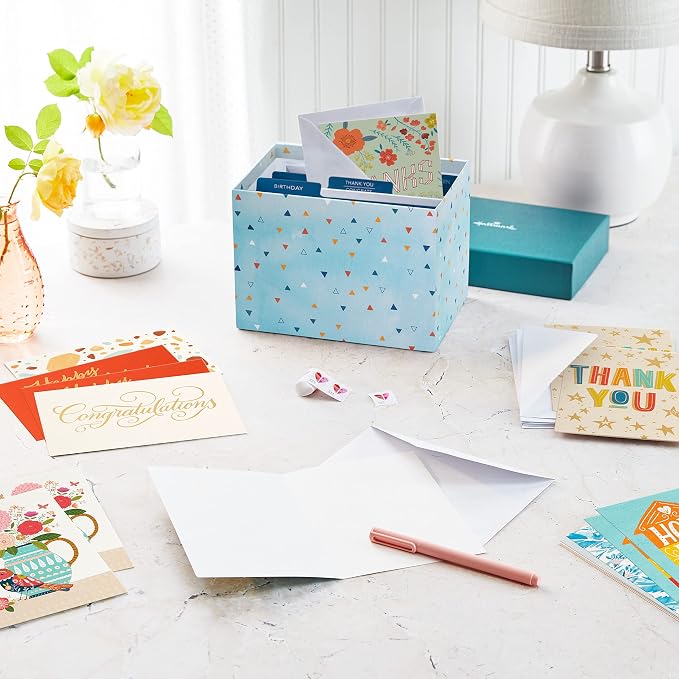 Hallmark All Occasion Boxed Set of Assorted Blank Greeting Cards (100 cards) with Card Organizer Birthday Cards Assortment (20 cards)