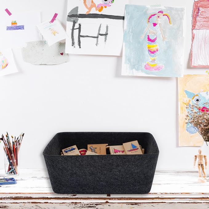 Minimalist Felt Desk Drawer Organizer Charcoal Deep Wider Storage Bin