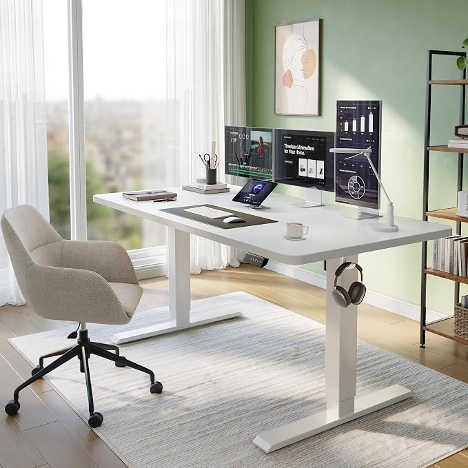 CubiCubi 55 x 24 Electric Standing Desk, Height Adjustable, White | Sit Stand up Home Office Desk, Computer Workstations, Ergonomic Design, Advanced Motor, High-Strength Frame, 176 lbs Capacity