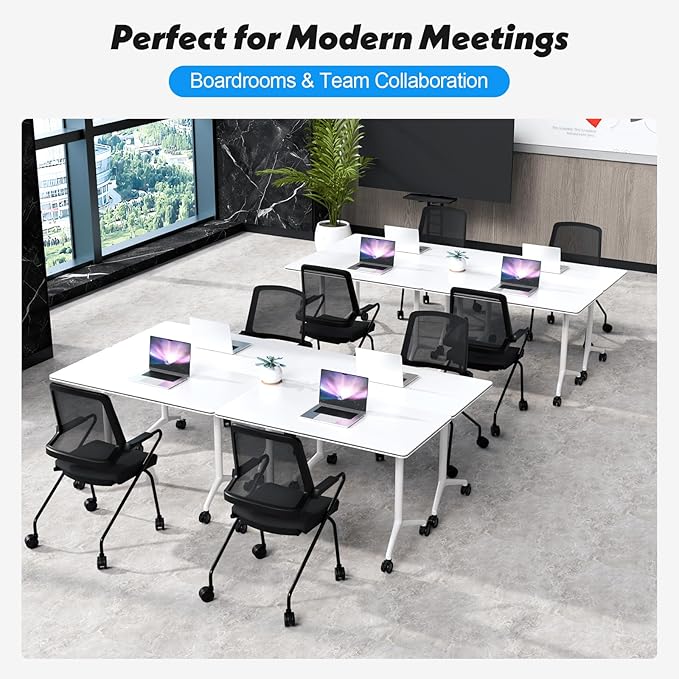Goakwwuz Conference Room Table, Folding Conference Tables,Thicken Grey Tabletop,Flip Top Wooden Seminar Meeting Room Table for Conference Room Offices (6, White, 70.8”)