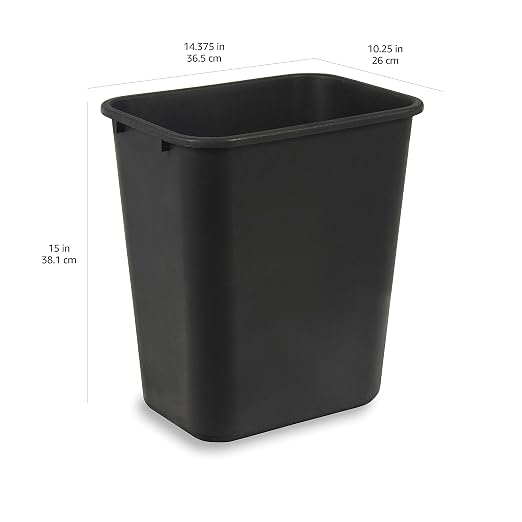 Amazon Basics Rectangular Plastic Office Wastebasket,14.4"L x 10.3"W x 15"H, 7 Gallon, Easy to Clean, Black, Pack of 2