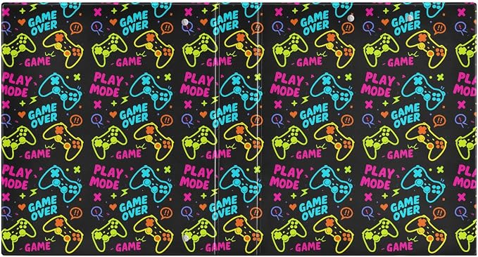 Game Over Black Round Ring Binders 1.5 Inch Play Mode 3 Ring Clipboard Binder for Office School Work Supplies File Folder Document 200 Sheet Capacity Easy Open