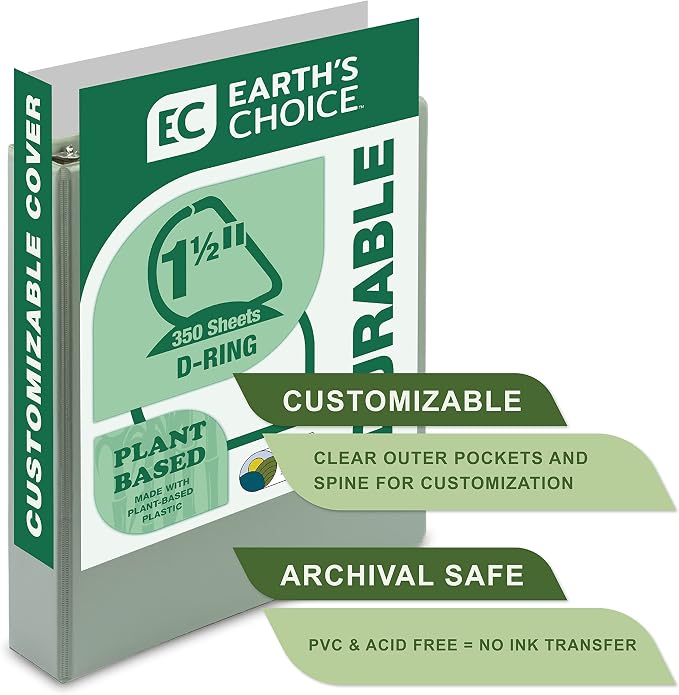 Samsill Plant-Based 1.5 Inch Durable D-Ring, View Binder, Eco-Friendly, USDA Certified Biobased, 4 Pack, Boho Assortment