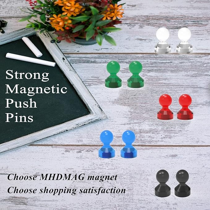 MHDMAG Magnetic Push Pins Powerful Push Pin Magnets for Fridge Whiteboards Calendars Maps in School & Office Pack of 32,Blue